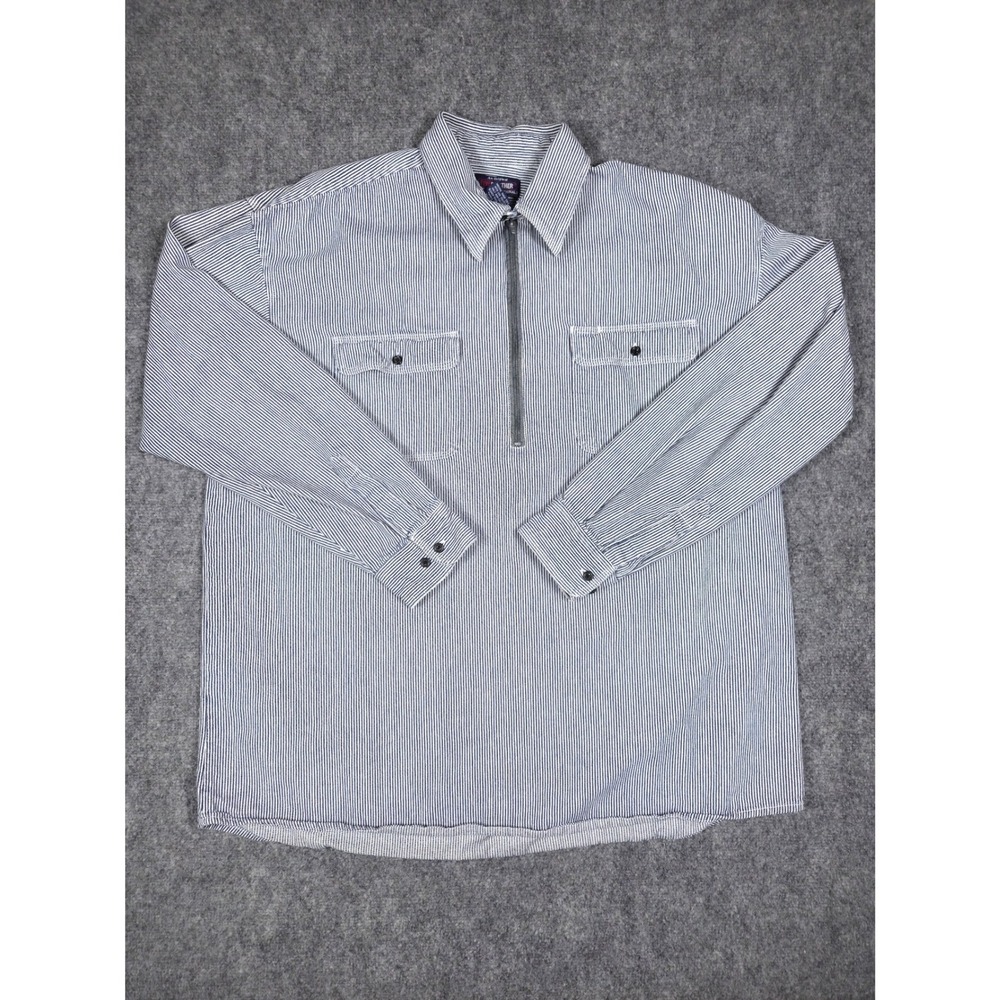 Five Brother Quarter Zip Pullover Mens 2XT Blue Hickory Stripe Cotton Work Shirt